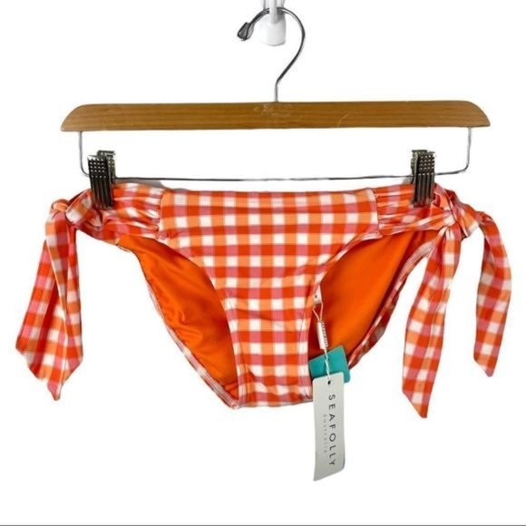 NWT Seafolly Sophia Hipster Side Tie Tangerine Gingham Bikini Bottoms AUS - Picture 1 of 6
